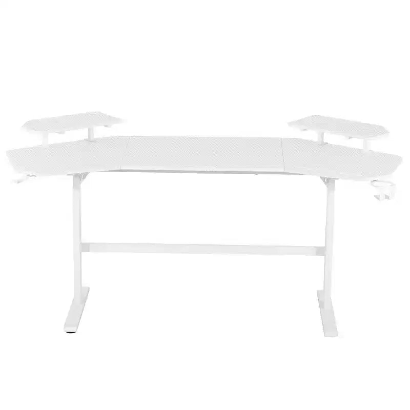 Bureau de jeu de 179 cm avec deux étagères pour moniteur, porte-gobelet et support d'accessoires