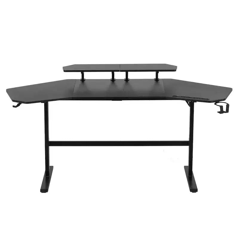 Bureau de jeu de 179 cm avec deux étagères pour moniteur, porte-gobelet et support d'accessoires