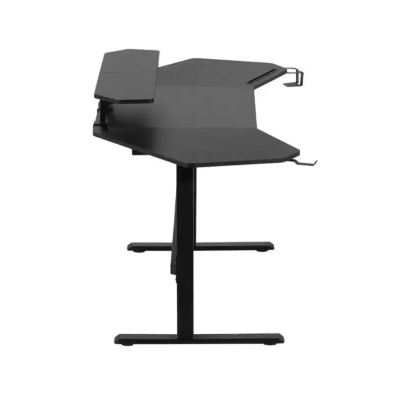 Bureau de jeu de 179 cm avec deux étagères pour moniteur, porte-gobelet et support d'accessoires