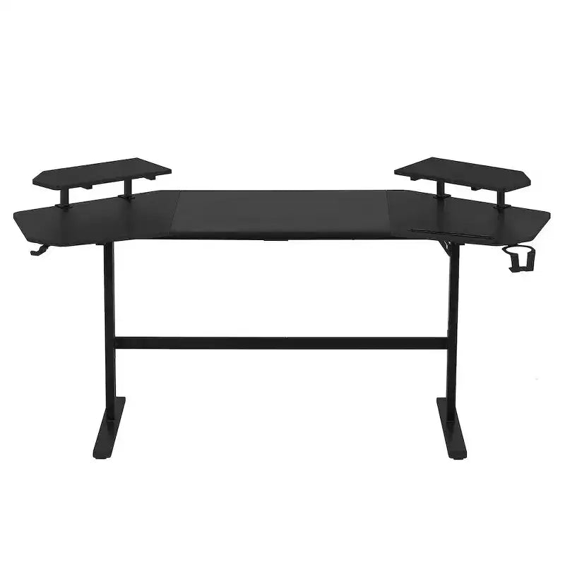 Bureau de jeu de 179 cm avec deux étagères pour moniteur, porte-gobelet et support d'accessoires