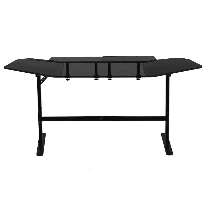 Bureau de jeu de 179 cm avec deux étagères pour moniteur, porte-gobelet et support d'accessoires