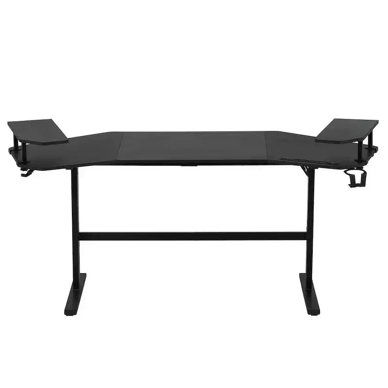 Bureau de jeu de 179 cm avec deux étagères pour moniteur, porte-gobelet et support d'accessoires