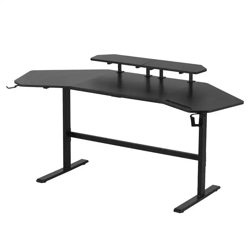 Bureau de jeu de 179 cm avec deux étagères pour moniteur, porte-gobelet et support d'accessoires