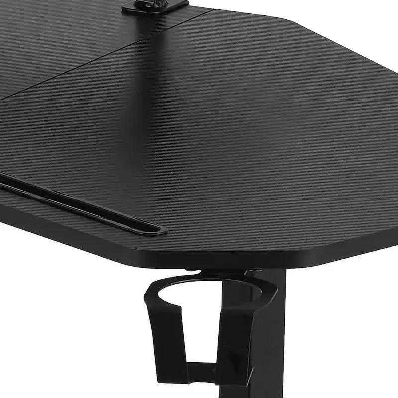 Bureau de jeu de 179 cm avec deux étagères pour moniteur, porte-gobelet et support d'accessoires