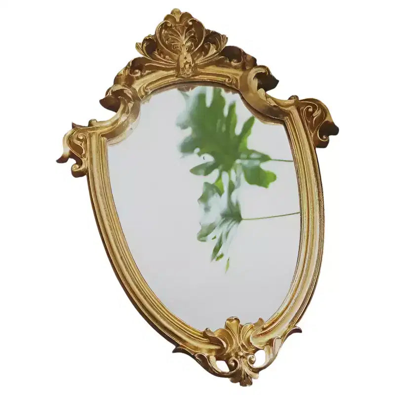 Slickblue Vintage Baroque-Style Gold Mirror 12.25 H Oval Resin Frame for Tabletop or Wall Display