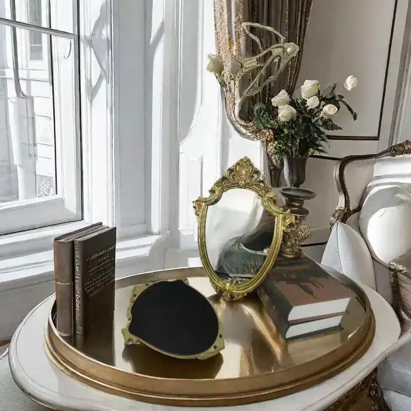 Miroir Ovale Doré Style Baroque Vintage – Cadre en Résine de 31 cm, À Poser ou Mural