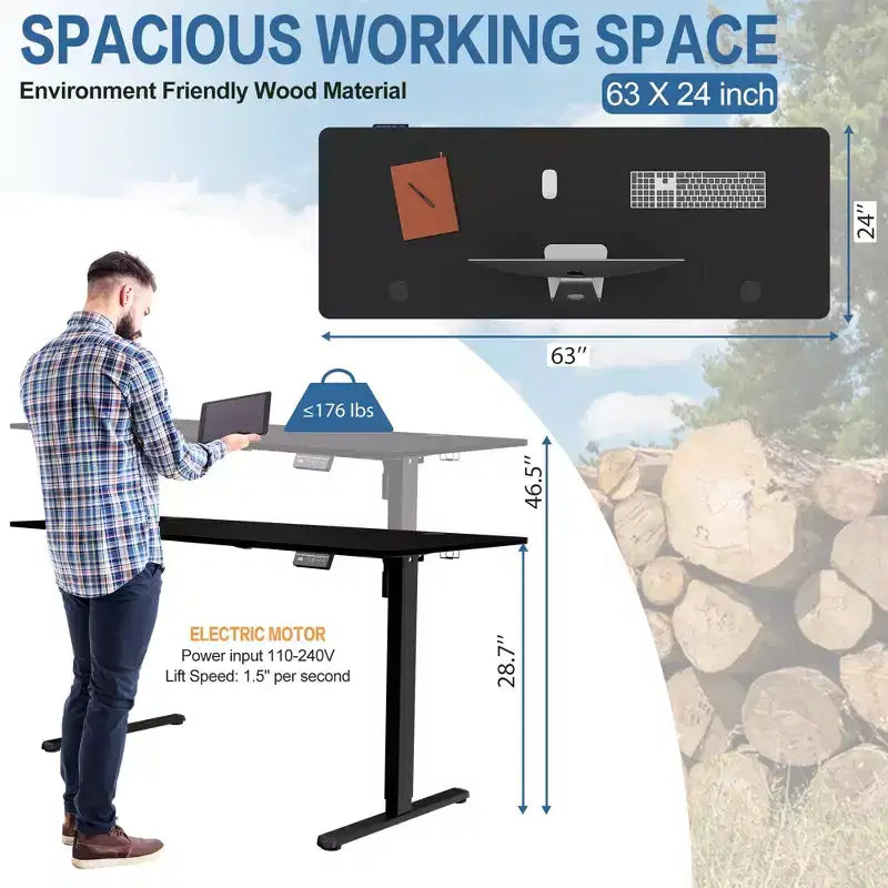 Bureau debout électrique de 160 cm de hauteur réglable avec préréglages de mémoire et plateau de table à assemblage
