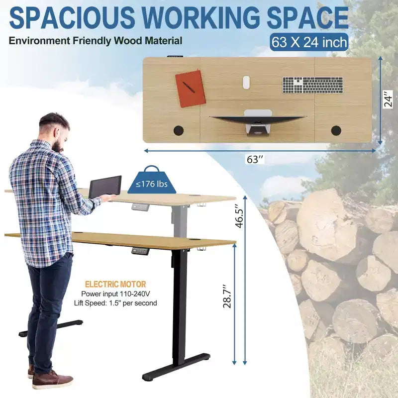 Bureau debout électrique de 160 cm de hauteur réglable avec préréglages de mémoire et plateau de table à assemblage