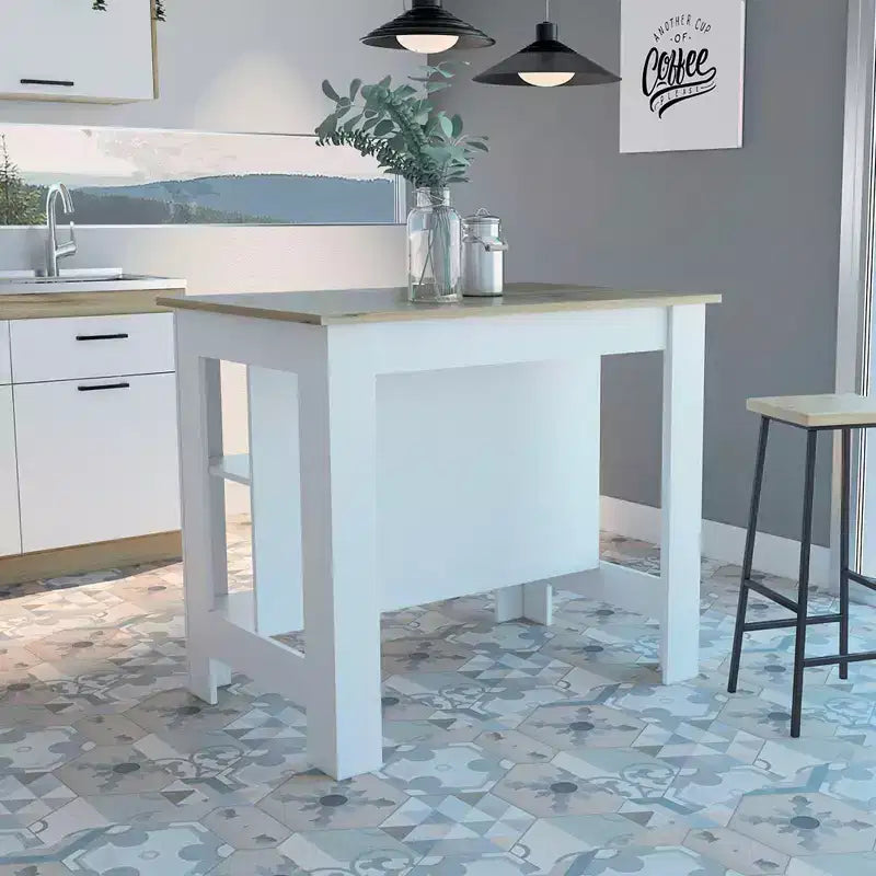 Îlot de cuisine minimaliste avec 3 grandes étagères de rangement et organisateur de plan de travail