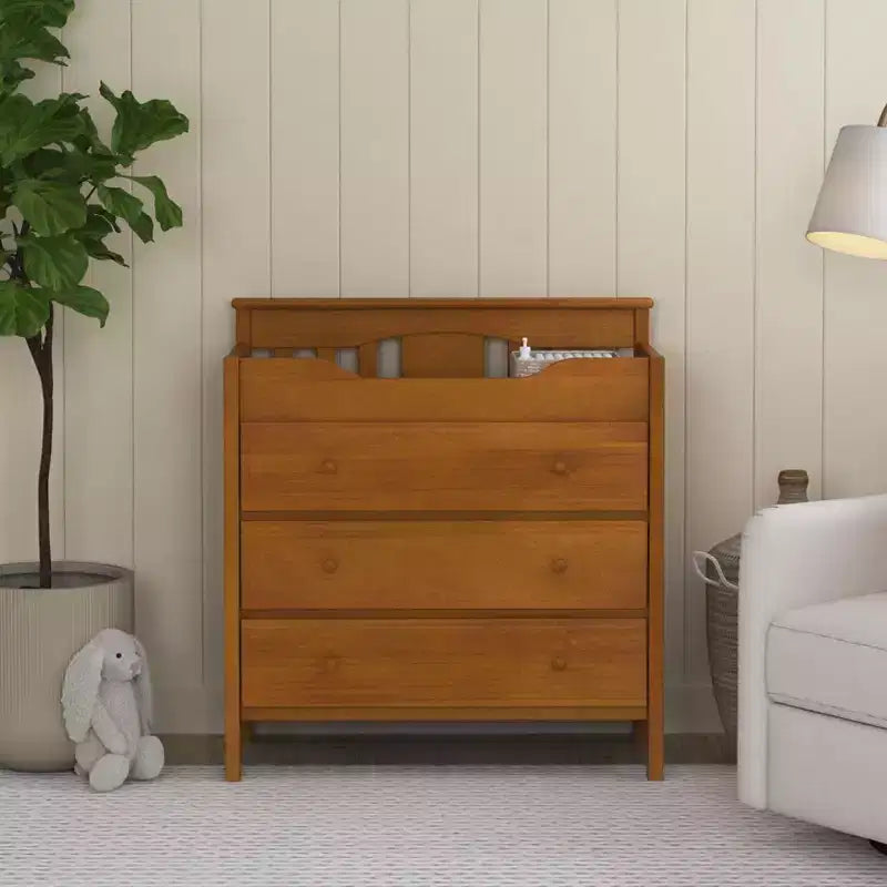 Commode à langer 3 tiroirs avec matelas à langer – Pin massif, GREENGUARD Gold
