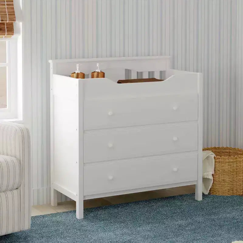 Commode à langer 3 tiroirs avec matelas à langer – Pin massif, GREENGUARD Gold