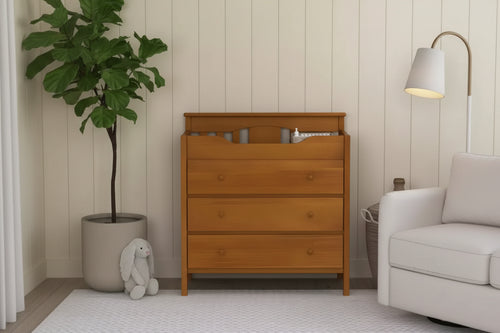Commode à langer 3 tiroirs avec matelas à langer – Pin massif, GREENGUARD Gold