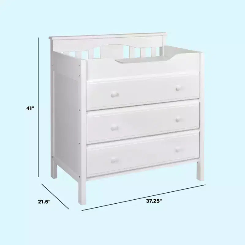 Commode à langer 3 tiroirs avec matelas à langer – Pin massif, GREENGUARD Gold