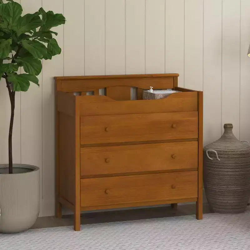 Commode à langer 3 tiroirs avec matelas à langer – Pin massif, GREENGUARD Gold