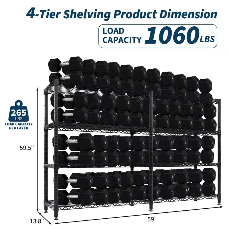 Étagère de rangement métallique robuste à 4 niveaux – Configuration en L ou horizontale