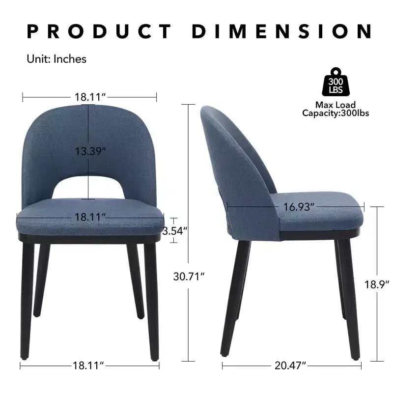 Lot de 2 chaises de salle à manger modernes en tissu avec dossier ergonomique et pieds en bois de chêne