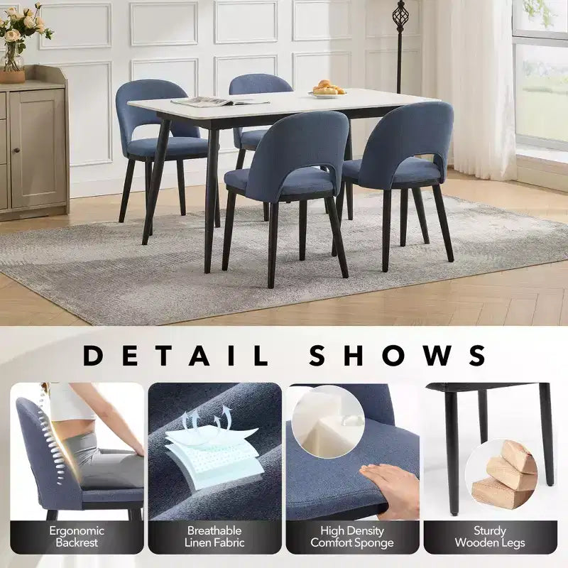 Lot de 2 chaises de salle à manger modernes en tissu avec dossier ergonomique et pieds en bois de chêne
