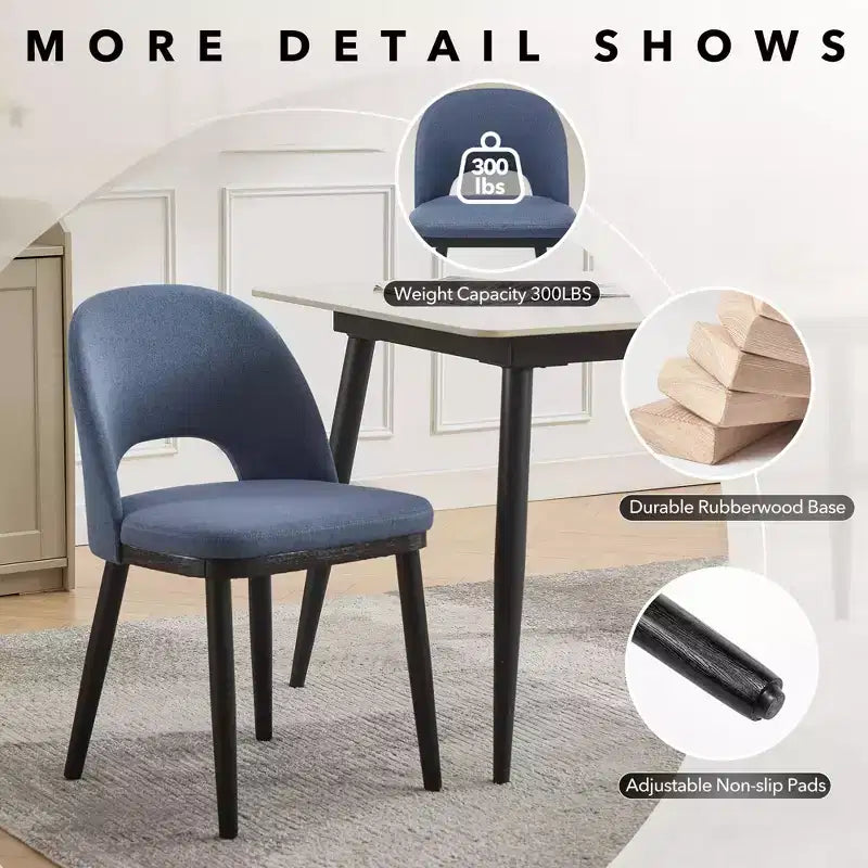 Lot de 2 chaises de salle à manger modernes en tissu avec dossier ergonomique et pieds en bois de chêne