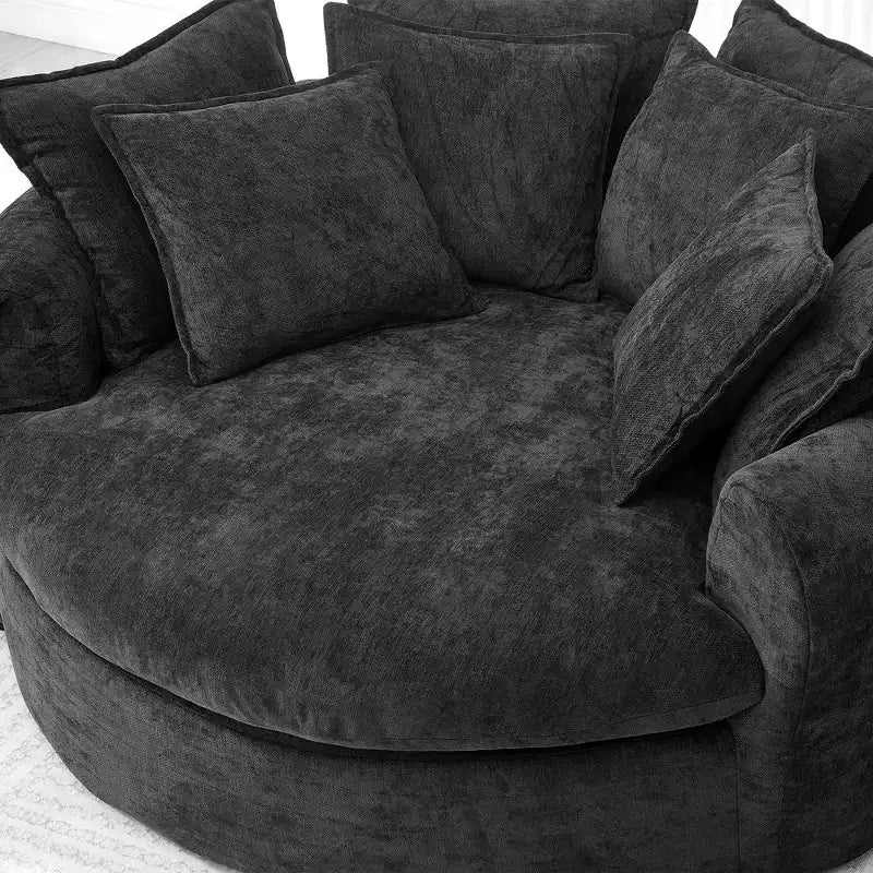 Canapé-lit rond de 152 cm avec 8 coussins décoratifs – Revêtement en chenille