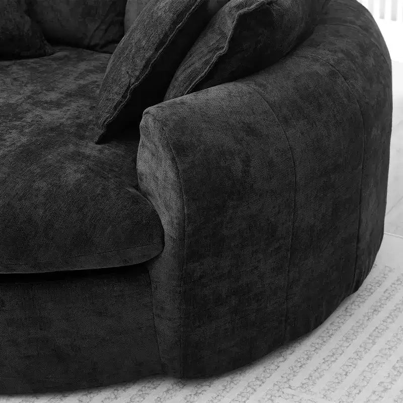 Canapé-lit rond de 152 cm avec 8 coussins décoratifs – Revêtement en chenille