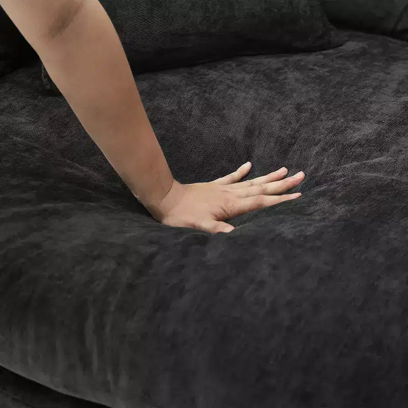 Canapé-lit rond de 152 cm avec 8 coussins décoratifs – Revêtement en chenille