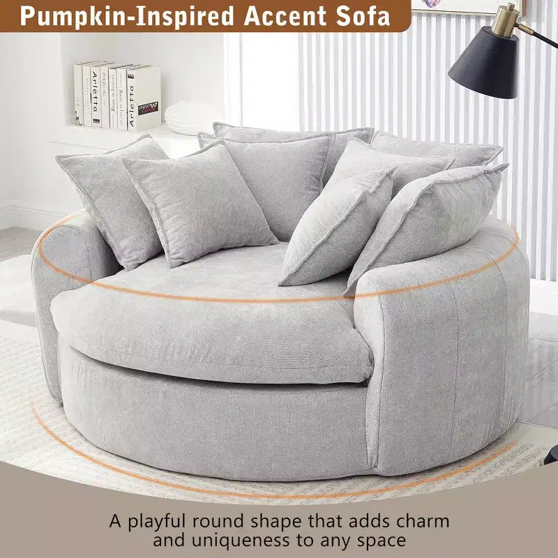Canapé-lit rond de 152 cm avec 8 coussins décoratifs – Revêtement en chenille