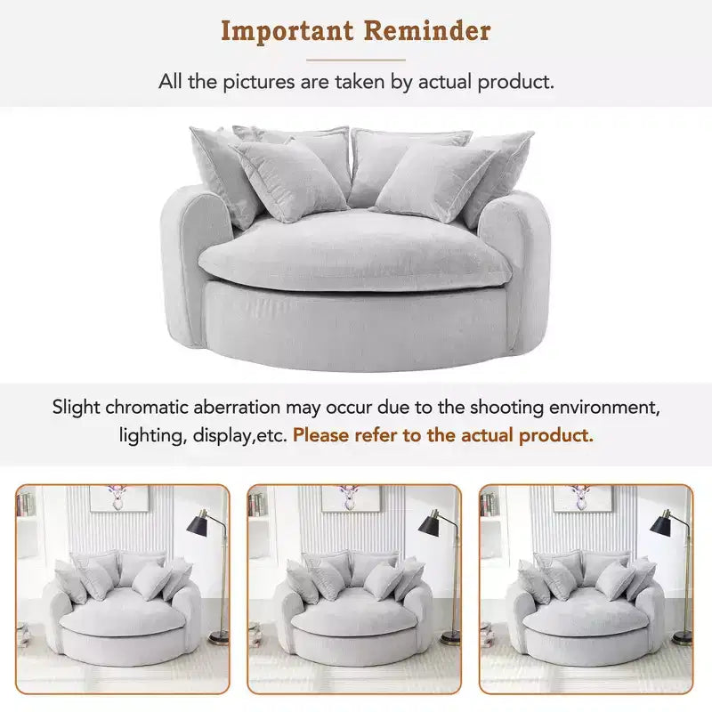 Canapé-lit rond de 152 cm avec 8 coussins décoratifs – Revêtement en chenille