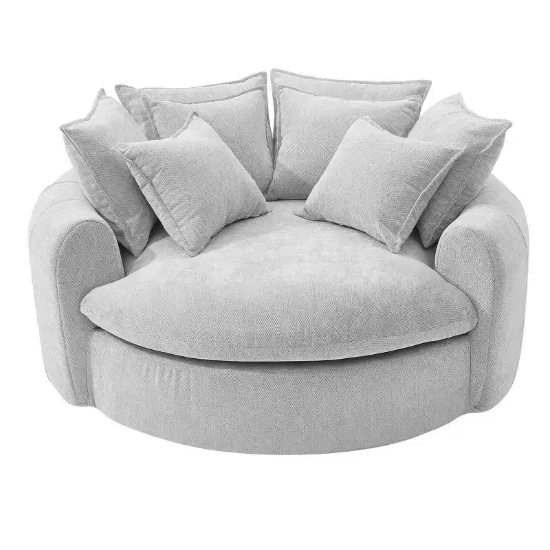 Canapé-lit rond de 152 cm avec 8 coussins décoratifs – Revêtement en chenille