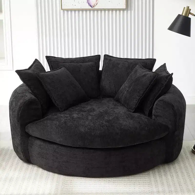 Canapé-lit rond de 152 cm avec 8 coussins décoratifs – Revêtement en chenille