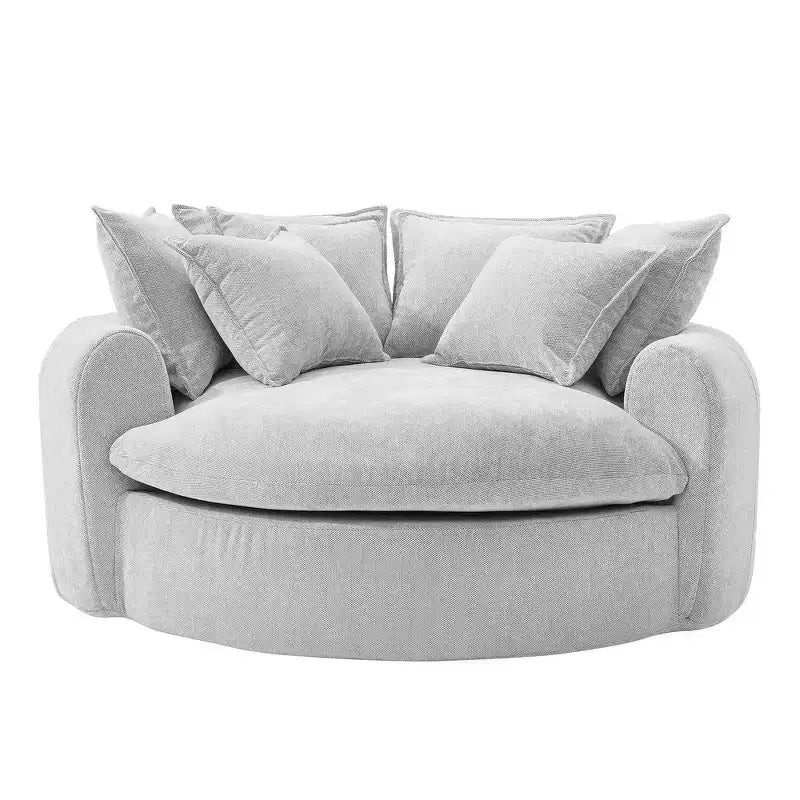 Canapé-lit rond de 152 cm avec 8 coussins décoratifs – Revêtement en chenille