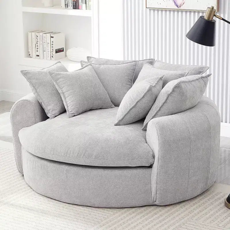 Canapé-lit rond de 152 cm avec 8 coussins décoratifs – Revêtement en chenille