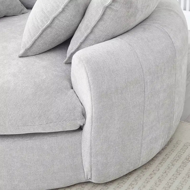 Canapé-lit rond de 152 cm avec 8 coussins décoratifs – Revêtement en chenille