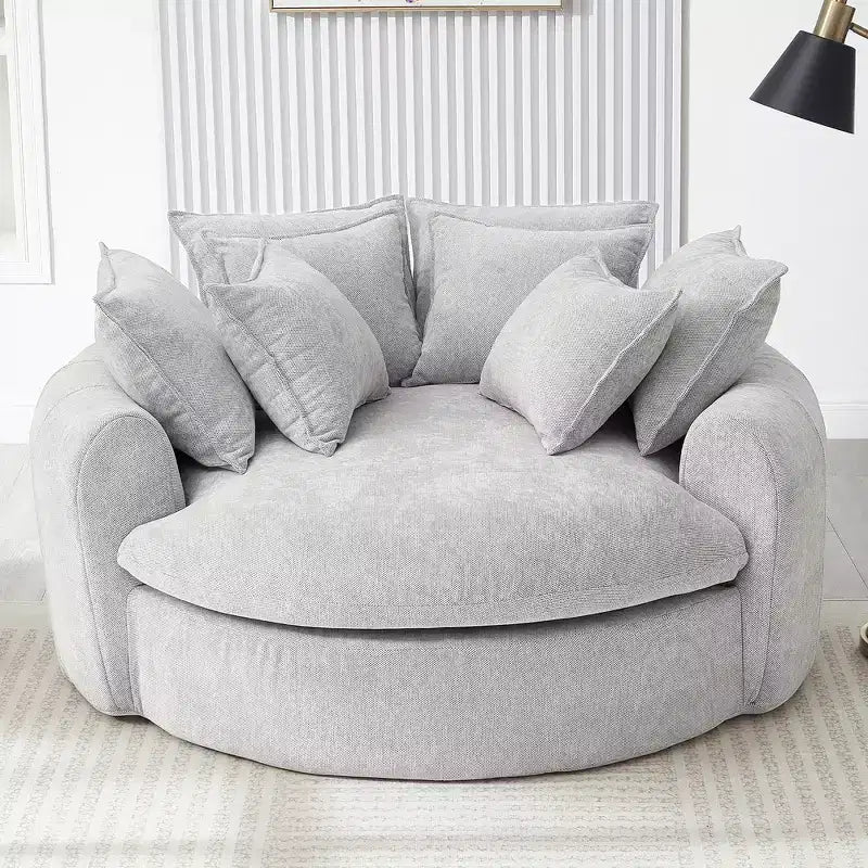 Canapé-lit rond de 152 cm avec 8 coussins décoratifs – Revêtement en chenille