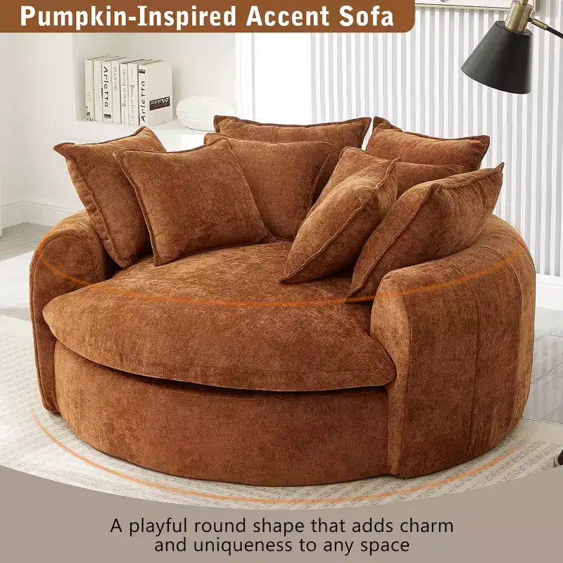 Canapé-lit rond de 152 cm avec 8 coussins décoratifs – Revêtement en chenille