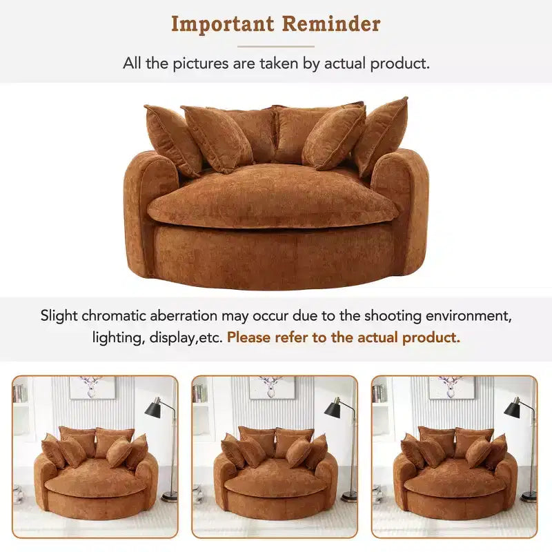 Canapé-lit rond de 152 cm avec 8 coussins décoratifs – Revêtement en chenille