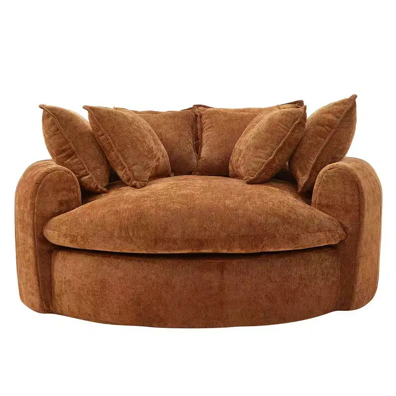 Canapé-lit rond de 152 cm avec 8 coussins décoratifs – Revêtement en chenille