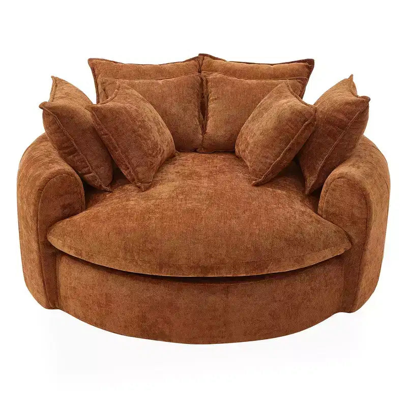 Canapé-lit rond de 152 cm avec 8 coussins décoratifs – Revêtement en chenille