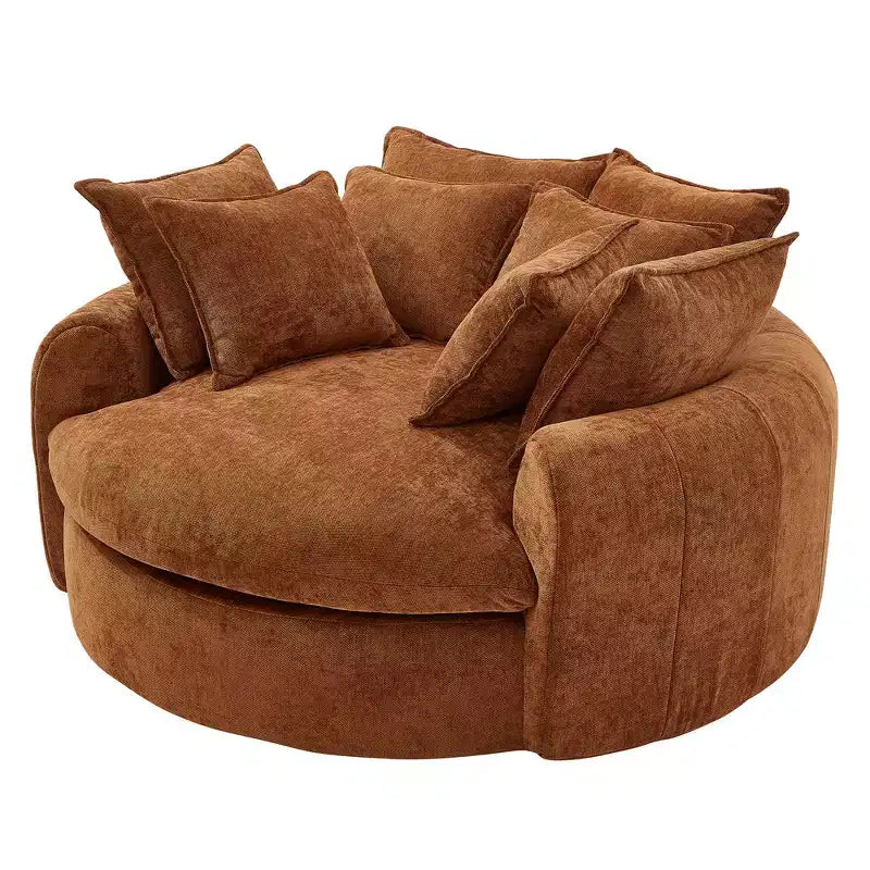 Canapé-lit rond de 152 cm avec 8 coussins décoratifs – Revêtement en chenille