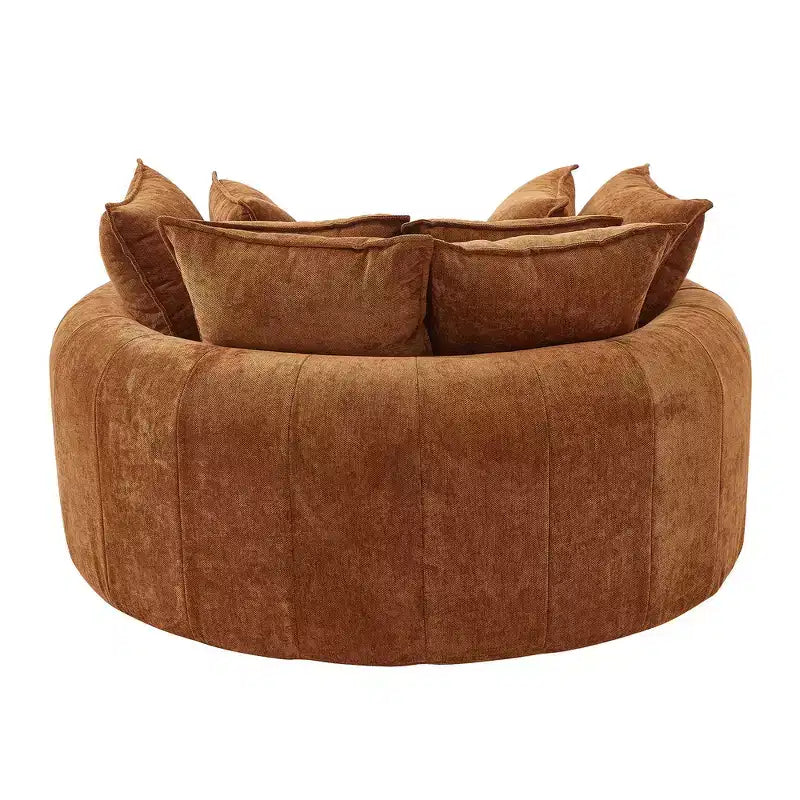 Canapé-lit rond de 152 cm avec 8 coussins décoratifs – Revêtement en chenille