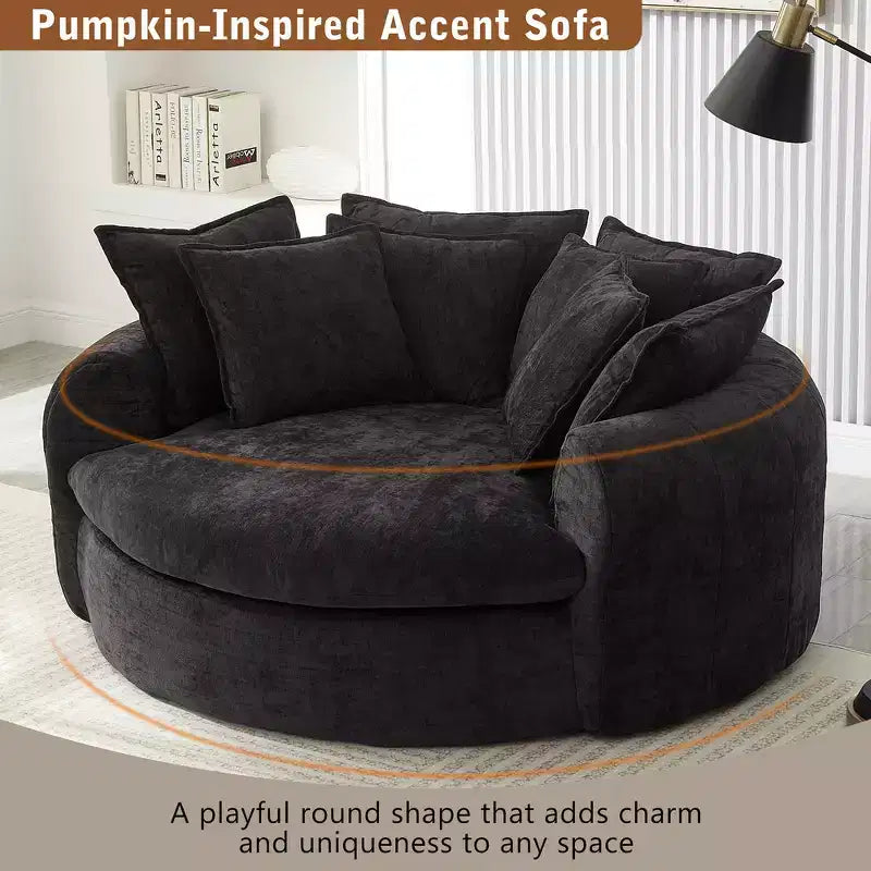 Canapé-lit rond de 152 cm avec 8 coussins décoratifs – Revêtement en chenille