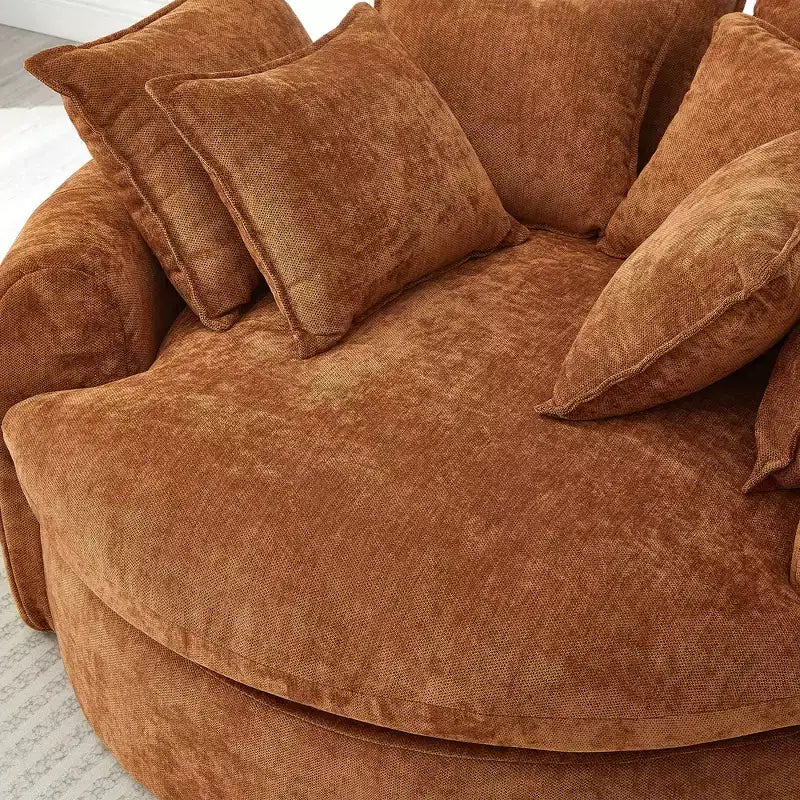 Canapé-lit rond de 152 cm avec 8 coussins décoratifs – Revêtement en chenille