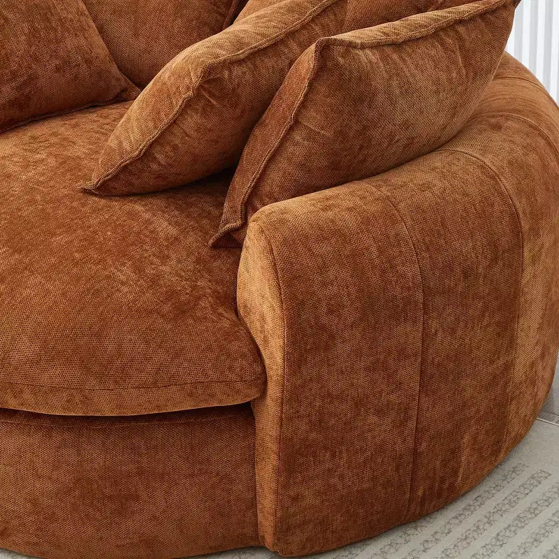 Canapé-lit rond de 152 cm avec 8 coussins décoratifs – Revêtement en chenille
