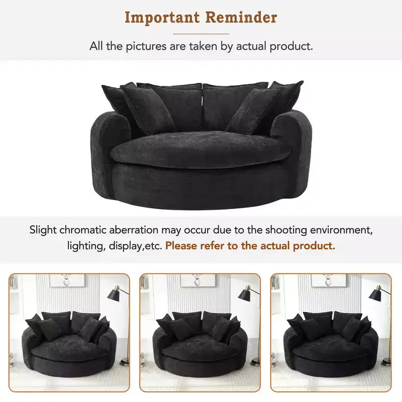 Canapé-lit rond de 152 cm avec 8 coussins décoratifs – Revêtement en chenille