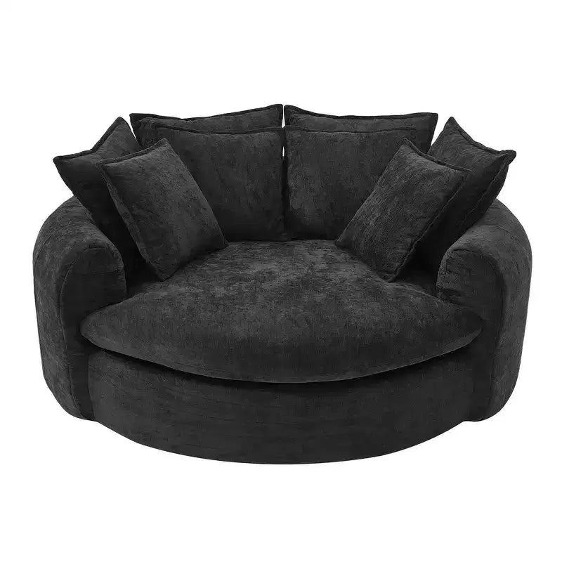 Canapé-lit rond de 152 cm avec 8 coussins décoratifs – Revêtement en chenille