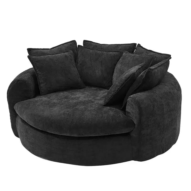Canapé-lit rond de 152 cm avec 8 coussins décoratifs – Revêtement en chenille