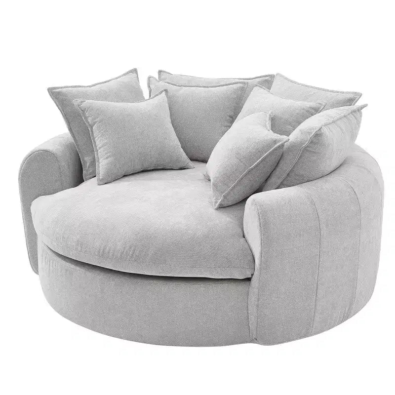 Canapé-lit rond de 152 cm avec 8 coussins décoratifs – Revêtement en chenille