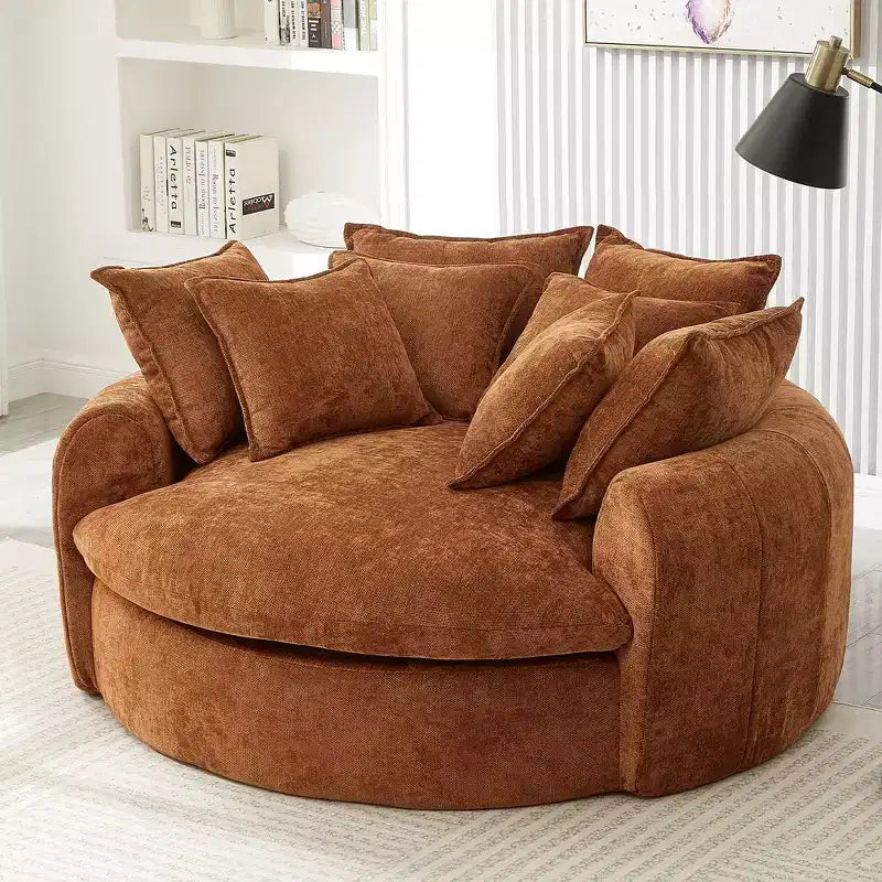 Canapé-lit rond de 152 cm avec 8 coussins décoratifs – Revêtement en chenille