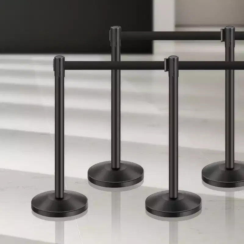Poteaux de délimitation en acier au carbone noir (lot de 6) avec sangles rétractables et base à remplir de sable