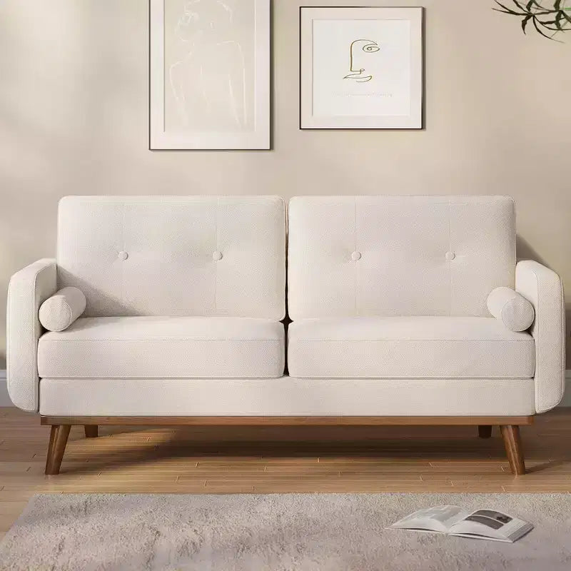 Causeuse de 65 po de style moderne du milieu du siècle avec dossier touffeté et pieds en bois