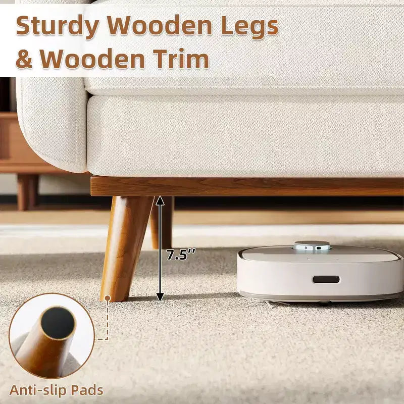 Causeuse de 65 po de style moderne du milieu du siècle avec dossier touffeté et pieds en bois